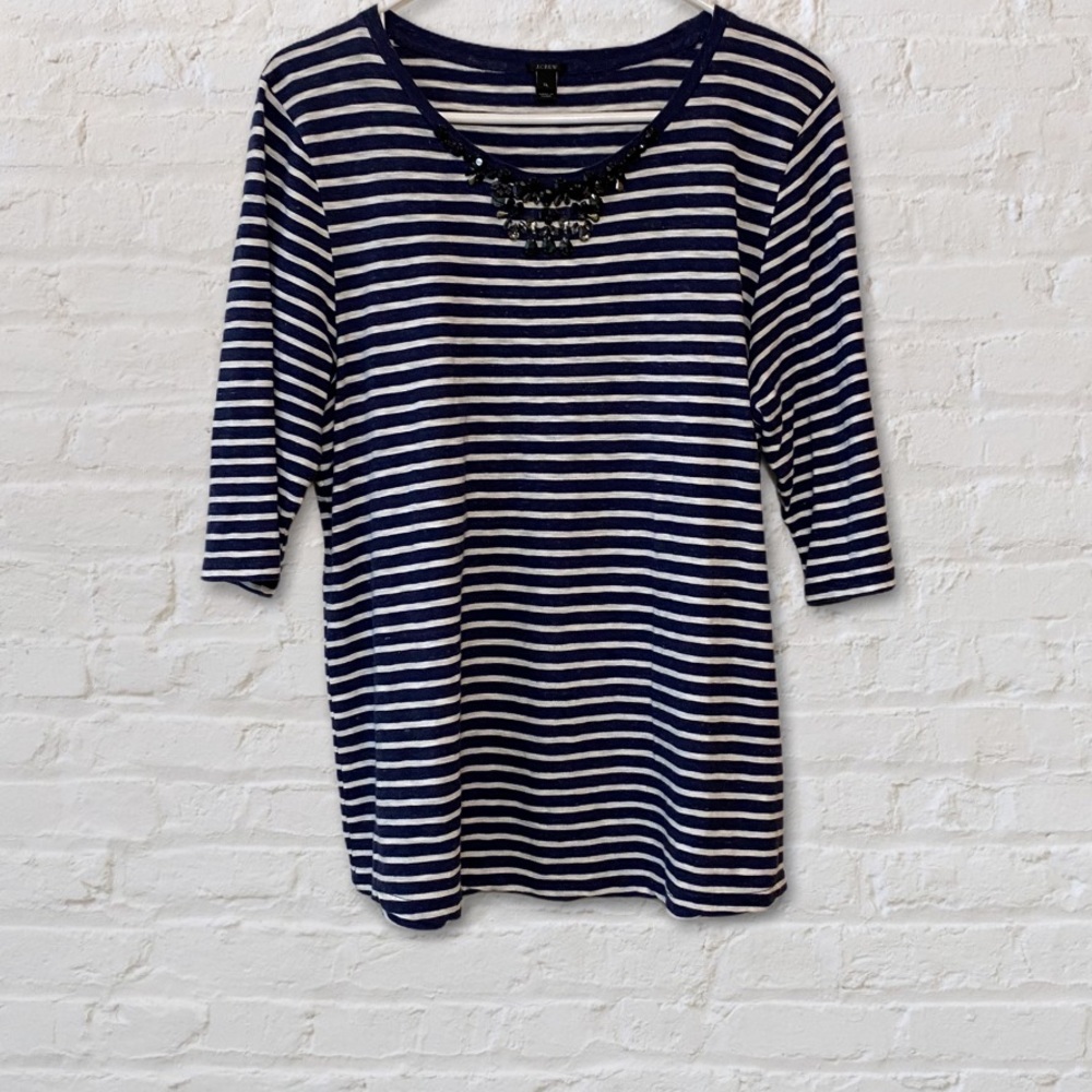 J.Crew navy & white jeweled bling striped t-shirt - Picture 1 of 7